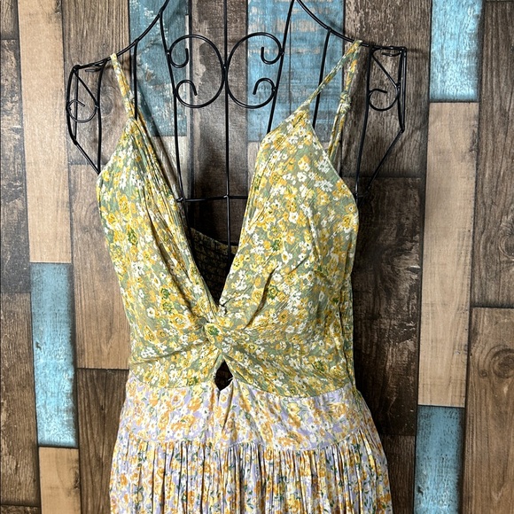 Angie Green and Yellow Textured patchwork Dress - Picture 3 of 16